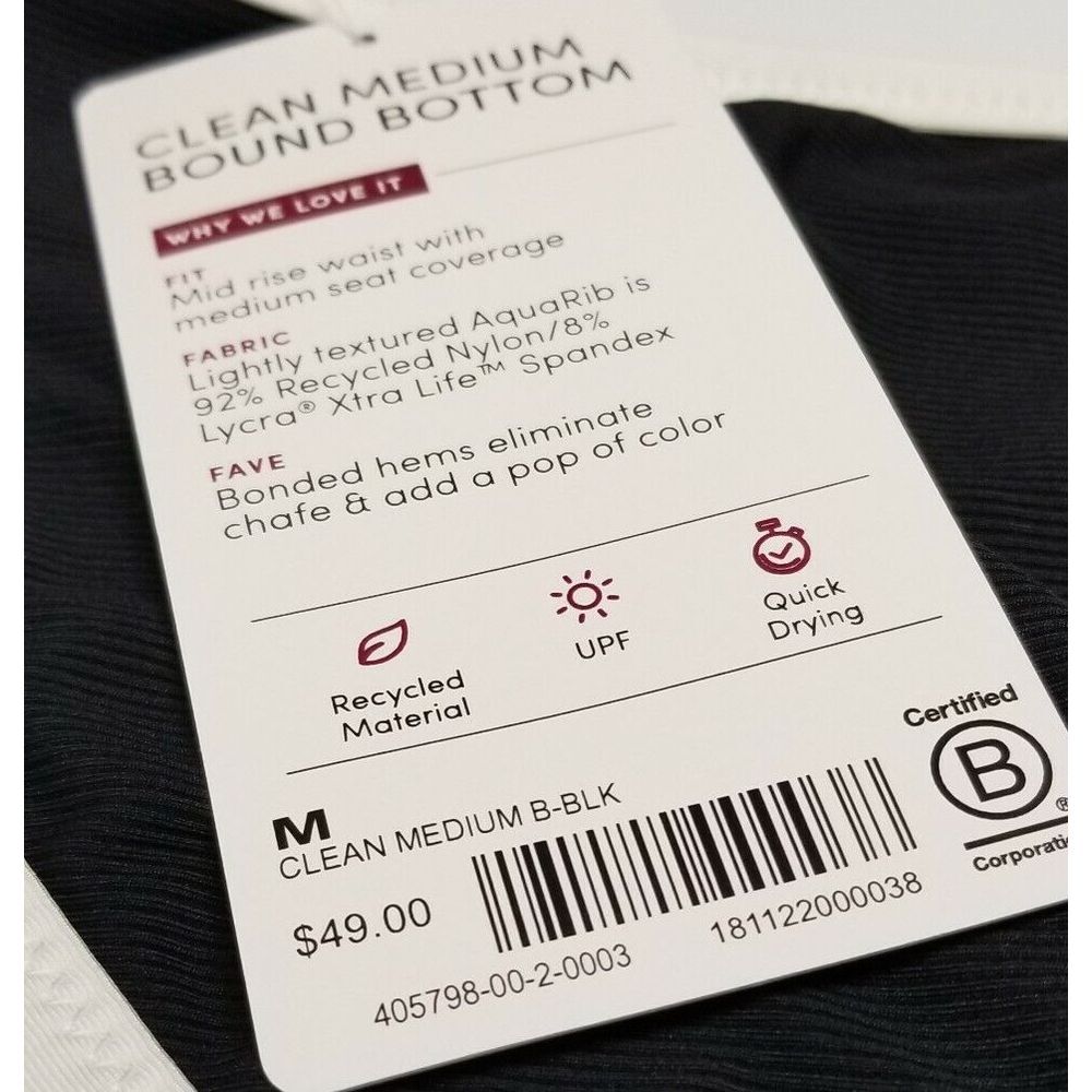 Athleta Clean Medium Bound Bikini Bottom Black White‎ Women's Medium #405798 - Picture 5 of 7
